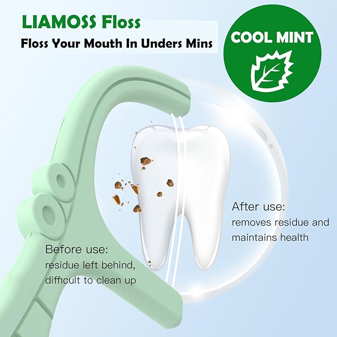 Twin-Line Dental Flossers,2 Box LIAMOSS Cool Mint Flavor Shred Resistant Dental Floss Picks Pink Handy Case,104 Count Toothpicks Sticks,Effective Interdental Cleaning,On The Go Flossing(Pink)…