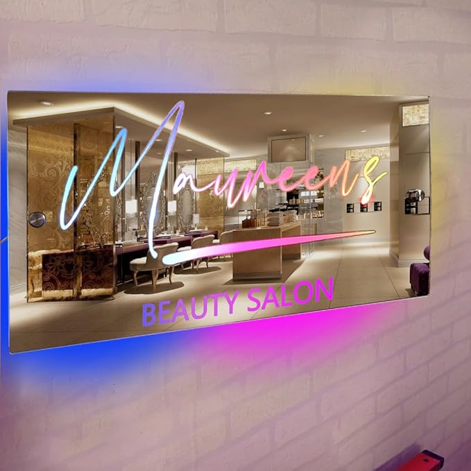 Personalized LED Name Mirror Light - Custom Multi Colour Lighting Mirror, Barber Shop, Bedroom Decor