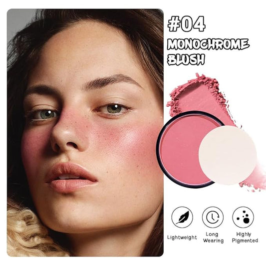 Natural Single Matte for Face Cheeks Blush with Makeup Powder Puff, Warm Orange Red Monochrome Blush Cream Powder Makeup Palette Blushes Long-lasting Blendable Foundation for Women Every Day 04