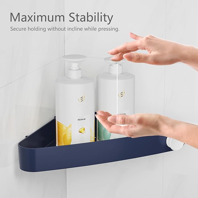Sotfamily Shower Caddy Corner, 4 Pack Adhesive Corner Shower Shelves for Bathroom Organizers and Storage, Rust Free Plastic Rack for Bathroom Accessories & Decor, Navy