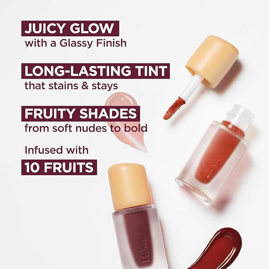 Laka Fruity Glam Lip Tint Mini, 1.9g/0.07oz, Glowing Lip Stain with Wide Color Spectrum, Hydrating & Lightweight Texture, Long-Lasting Bold Stain, Non-Sticky, Vegan, K-Beauty (#132 Lolly)