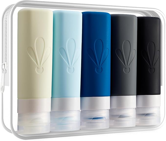 INSFIT Travel Bottles for Toiletries, TSA Approved 3oz Travel Size Containers, BPA Free Leak Proof Squeezable Silicone Tubes for Shampoo Conditioner Lotion Soap with Labels