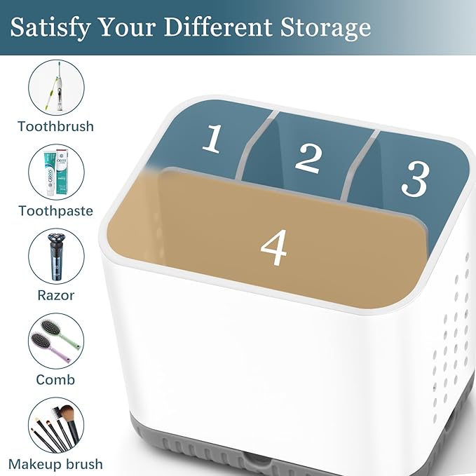 Toothbrush Holders for Bathrooms, Kids Electric Toothbrush and Toothpaste Holder, 4 Slots Tooth Brushing Holder for Bathroom Countertop Organizer and Storage, Bathroom Accessories (Grey)