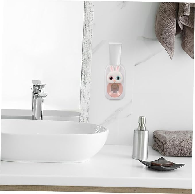 SAFIGLE 2pcs Automatic Toothpaste Pump for Boys and Girls Wall-Mounted Rabbit Dispenser Toothbrush Holder Sturdy Easy to Install Decor