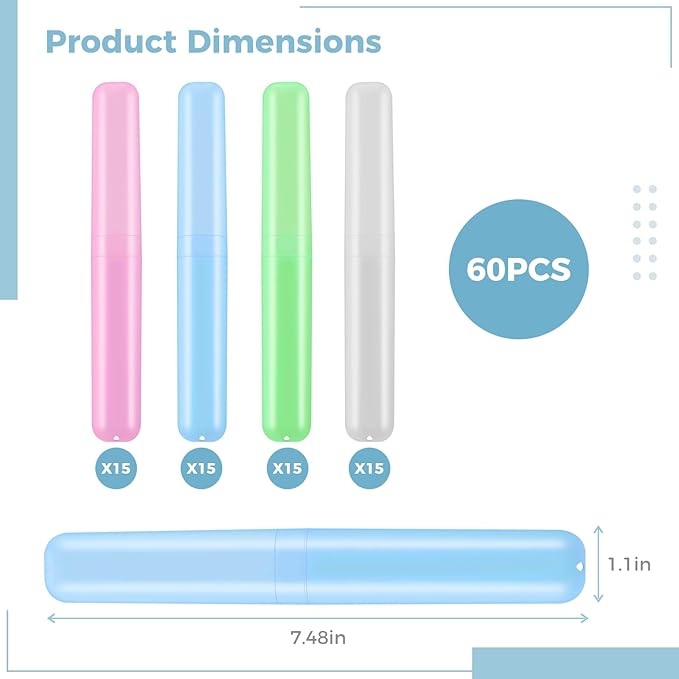 Lnrueg 60PCS Portable Travel Toothbrush Holder Case, Plastic Toothbrush Case, Toothbrush Cases for Indoor, Outdoor, Travel, Camping, School, and Home Use