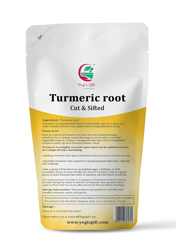 Turmeric root 4 oz | Cut and Sifted Dried Turmeric Pieces | Flavourful Indian Spice | Make Healthy Teas, Smoothies and Lattes | Curcuma longa | 100% Pure and Natural | by Yogi’s Gift®