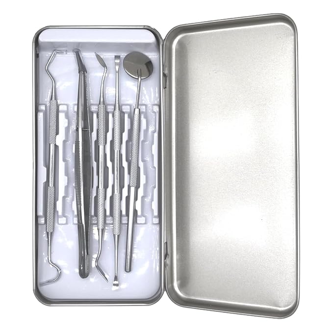 Easyinsmile 5PCS Dental Hygiene Kit Personal Oral Care Sets with Mouth Mirror, Scaler, Tarter Scraper, Teeth Pick, Tweezers Plaque & Calculus Removal Tool