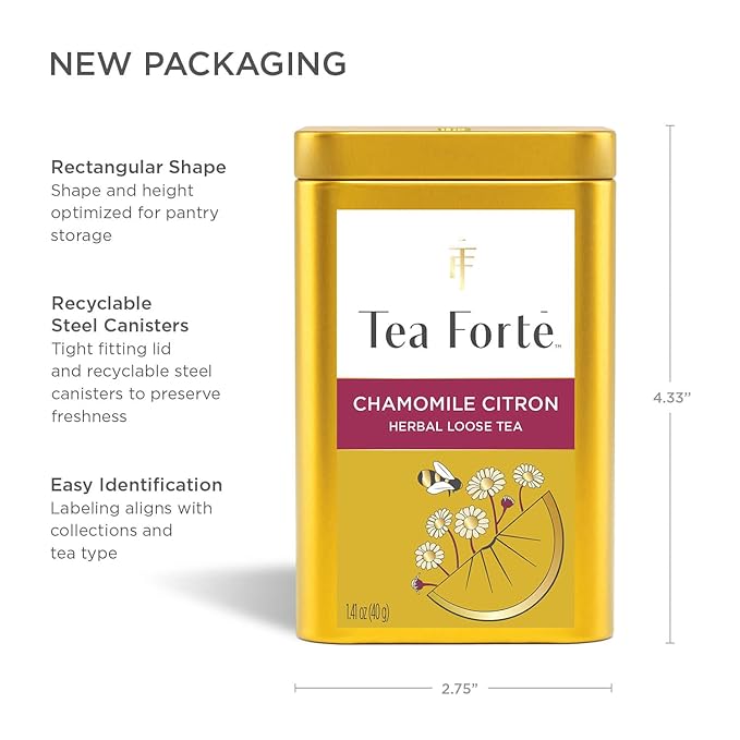 Tea Forte Chamomile Citron Premium Loose Leaf Caffeine-Free Herbal Tea Blend Canister, Makes 35-50 Cups