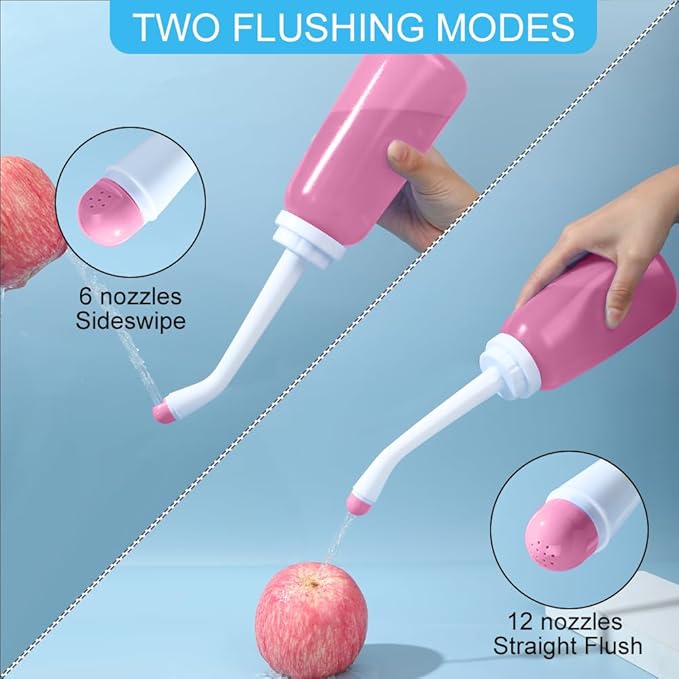 Handheld Personal Bidet Bottle, Bottle for Gentle Postpartum Care and Cleansing, Feminine Care， Personal Perineum Cleansing, 350Ml Portable Travel Bidet（Pink）, Resistant to 100ºC, Bonus Bag