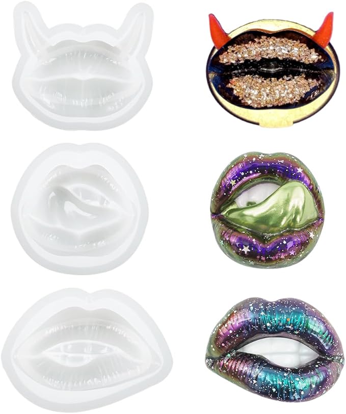 3 pcs Lips Resin Mold 3D Unique Witchy Molds Resin Art Molds Ornament Silicone UV Epoxy Casting Molds for DIY Décor