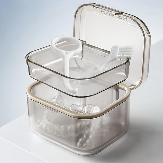 Retainer Case Box, Denture Case with Lid, Denture Cup for Partial Dentures,Mouth Guard&braces,Dentures Soaking Container Storage for Travel (Black)