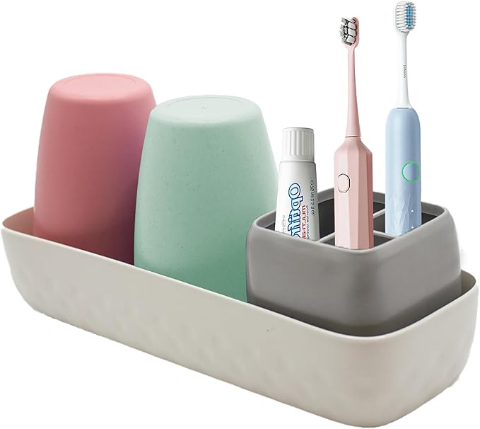 Toothbrush Holder - Bathroom Accessories Set for Kids Toothbrush Holder, Kids Bathroom Decor, Kids Bathroom Set for Countertop, Green & Red