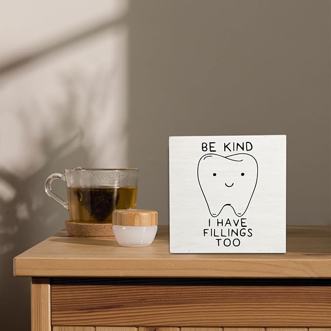 Dental Decor Wooden Signs,Dental Hygienist Wooden Box Sign,Funny Dentist For Home Office Shelf Table Decor 5x5 Inches, Dentist Gift