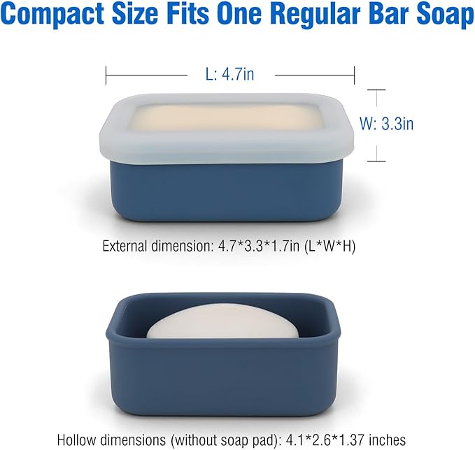 Enhanced Leak Proof Soap Container, Compact Silicone Travel Soap Holder with Drainage Pad, Shampoo Bar Case for Travel, Camping, Gym and Dormitory (Purple)