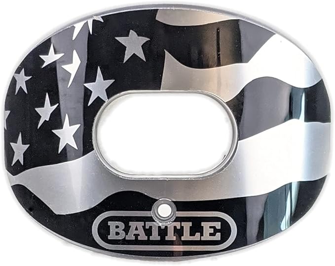 Battle Sports American Flag 2.0 Chrome Oxygen Football Mouthguard - with a Convertible Strap, Superior Airflow & Better Performance, Maximum Protection & Breathability, Works with Braces - Silver