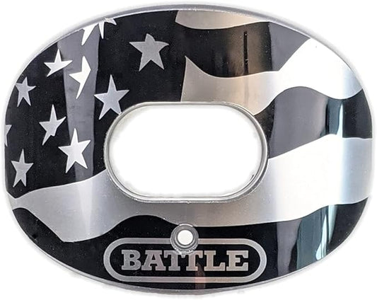 Battle Sports American Flag 2.0 Chrome Oxygen Football Mouthguard - with a Convertible Strap, Superior Airflow & Better Performance, Maximum Protection & Breathability, Works with Braces - Silver
