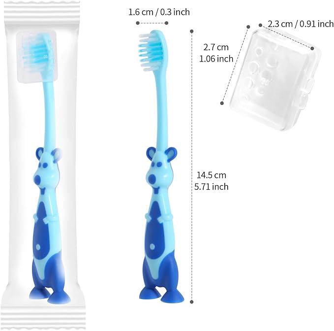 100 Pack Kids Toothbrush Bulk Soft Bristles Toddler Cute Toothbrush with Suction Cup, Includes Travel Covers, Individually Wrapped Toothbrushes for Kid Home School Daycare Camp (Kangaroo)