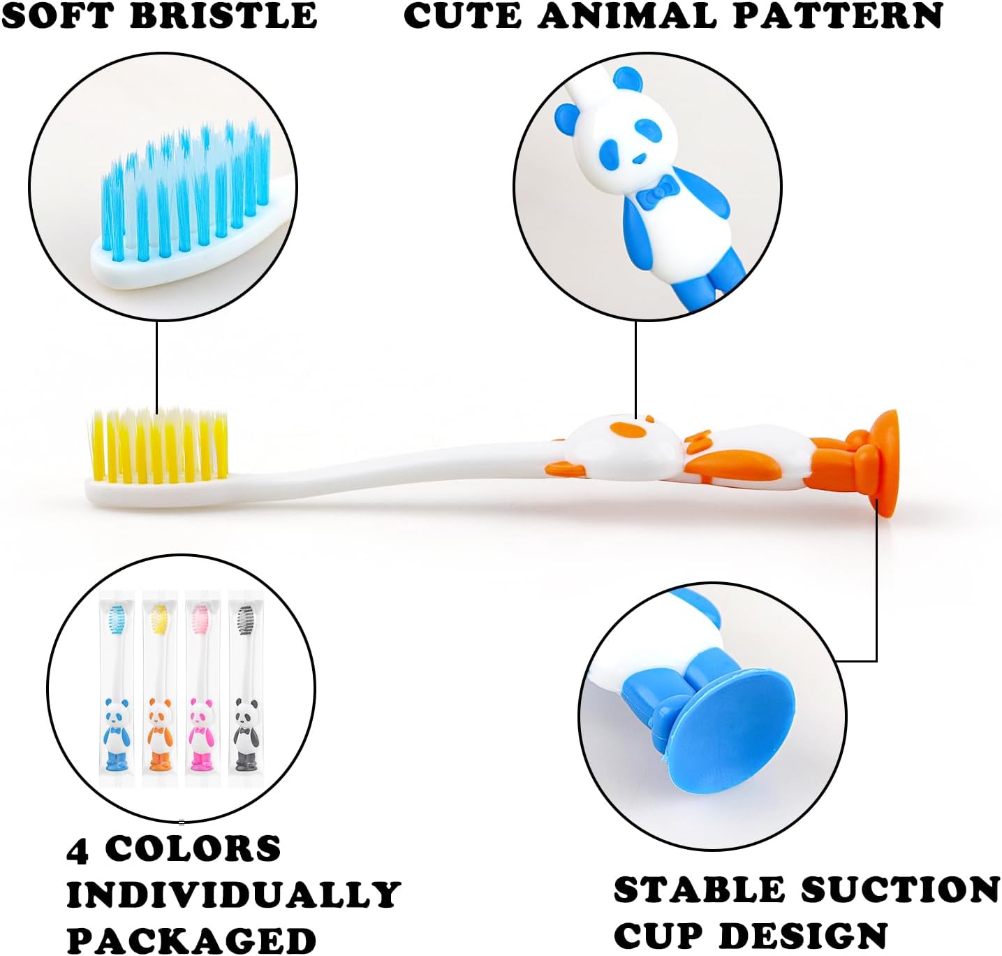 Disposable Toddler Toothbrush Kids Bulk Pack of 60,Suction Cup Bulk Children Toothbrushes for Kid Age 2+ Individually Wrapped Animal Toothbrush for Boys,Girls,for Home,School,Camp,Daycare,Travel
