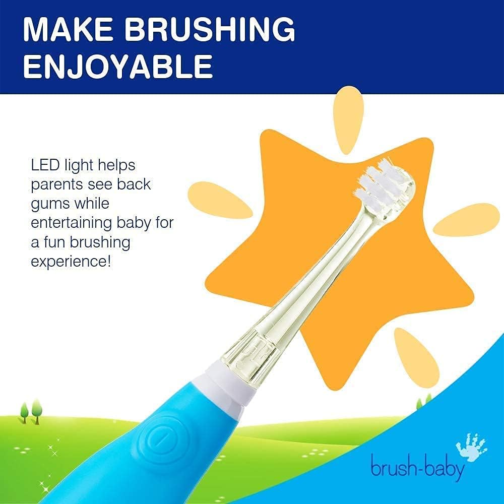 brush-baby - BabySonic Blue Electric Toothbrush, 0-36 Months - Soft, Gentle Vibrating Toothbrush for Sensitive Gums & New Teeth - with LED Light & Suction Base - Baby & Toddler Brush Heads