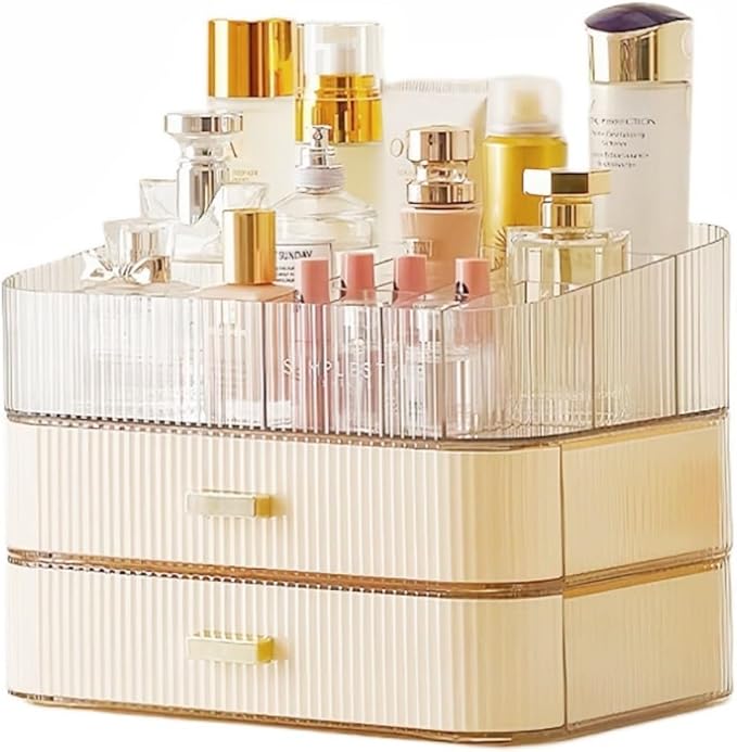 Makeup Organizer with Drawers Stackable Skincare Cosmetic Makeup organization for vanit Bathroom Desk Countertop (Cream)