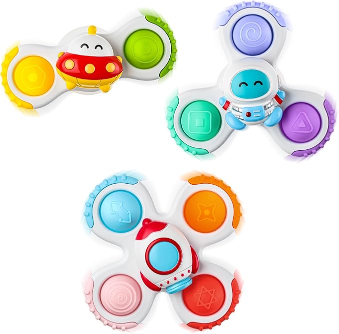 ALASOU 3PCS Pop Suction Cup Spinner Toys for 1 Year Old Boy Girl|Novelty Spinning Tops Toddler Stocking Stuffers|Baby Bath Toy for Kids Ages 1-3|1 Year Old Boy Christmas Birthday Gift for Infant