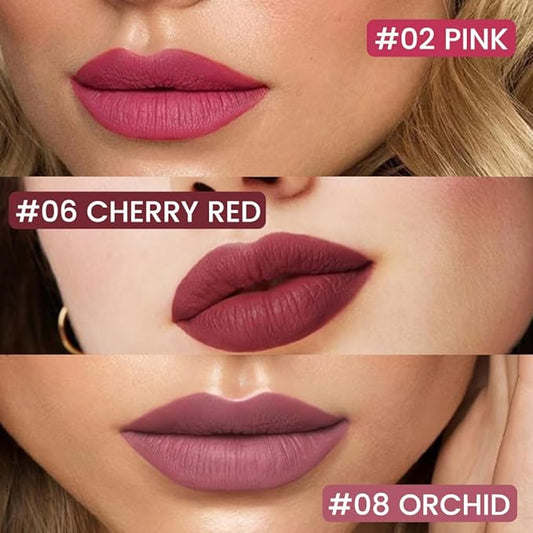 Kaely 3Pcs Pink Cherry Red Orchid Longwear Liquid Lip Liner Waterproof, 24 Hour Long Lasting Lip Liner Stain Marker Pen, 2-in-1 Matte Semi Permanent Lipliner & Lipstick, 02+06+08