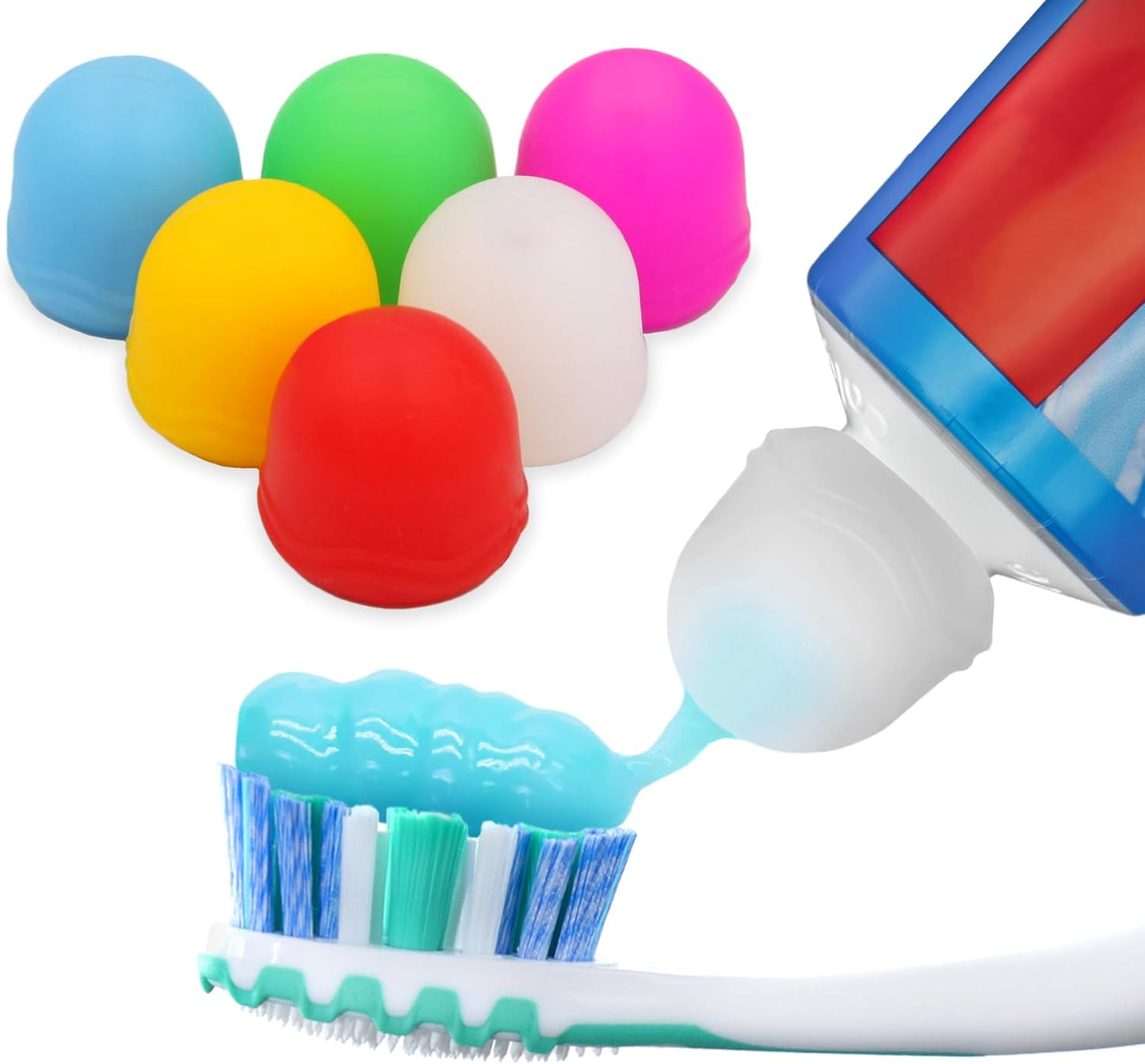 Chrome Cherry SqueezMe Self-Closing Toothpaste Caps, Silicone Lid for Kids & Adults, No Mess Toothpaste Dispenser, Easy Squeezer Cap for Tubes, Bathroom Accessory, Multicolor, Pack of 6