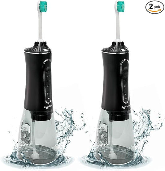 Professional Water Flosser - Advanced Dental Care for a Healthier Mouth, Gum, and Teeth - IPX7 Waterproof Oral Irrigator | 7 Replacement Tips, Travel-Friendly, Rechargeable - Oral Hygiene (2 Pack)
