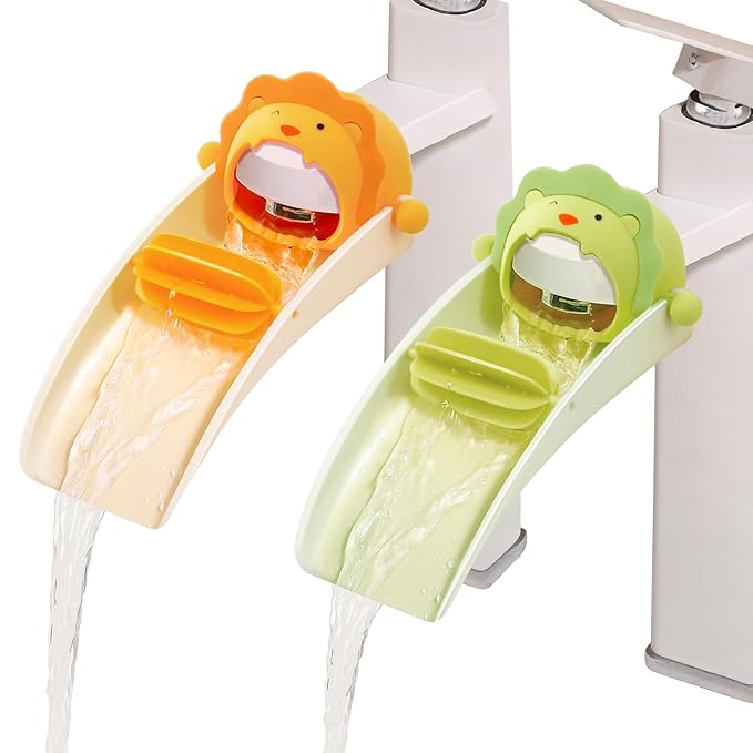 2pcs Faucet Extender for Toddlers,Sink Extender with Fun Little waterwheel, Rubber Adapter for Different Sizes of faucets, Dual Interface Splash-Proof Design,(Vertical/Horizontal Faucet Universal)