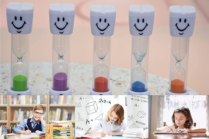 2 Minute Sand Timer Set, 8 Pack Colorful Smiley Hourglass Timers for Kids Proper Tooth Brushing