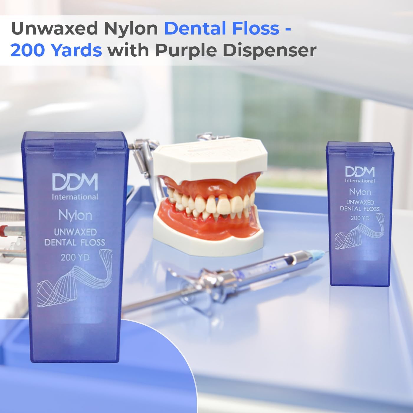 Nylon Unwaxed Dental Floss - with Dispenser Box 200 Yards Plaque Removal Translucent Purple Case - Teeth & Gum Protection for Adults