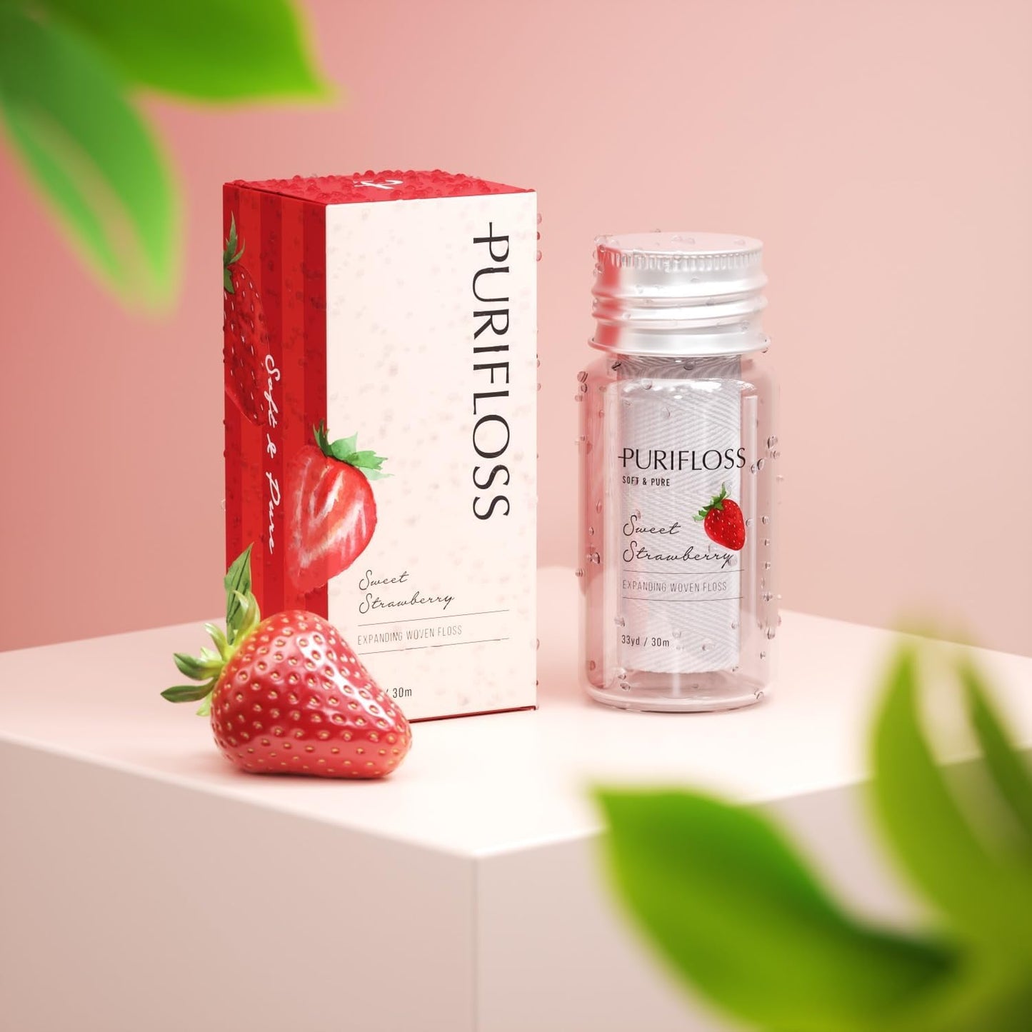 Premium Expanding Woven Dental Floss, PTFE & PFAS Free, Sweet Strawberry, Eco-Friendly, Vegan, Cruelty-Free, Dentist Recommended, Teen & Kid Friendly (33 Yards)