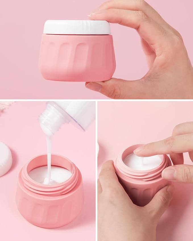 Travel Size Toiletries 8 Pack, TSA Approved 3oz Silicone Squeeze Bottles & Cream Jars with Clear Travel Bag