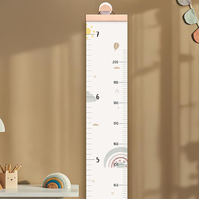 let's make Growth Chart for Wall 7 Ft Height Chart with Keepsake Box & Hook Waterproof Canvas Measure Wall Ruler Removable Neutral Nursery Wall Decor for Baby Kids Toddlers