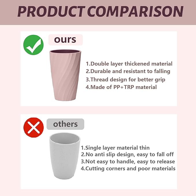 Unbreakable Bathroom Tumbler Cup, Reusable Toothbrush Cup, Toothbrush Holder Organizer, Portable Mouthwash, Dental Rinsing, Multi-Functional Gargling Drinking for Home Travel (Pink)