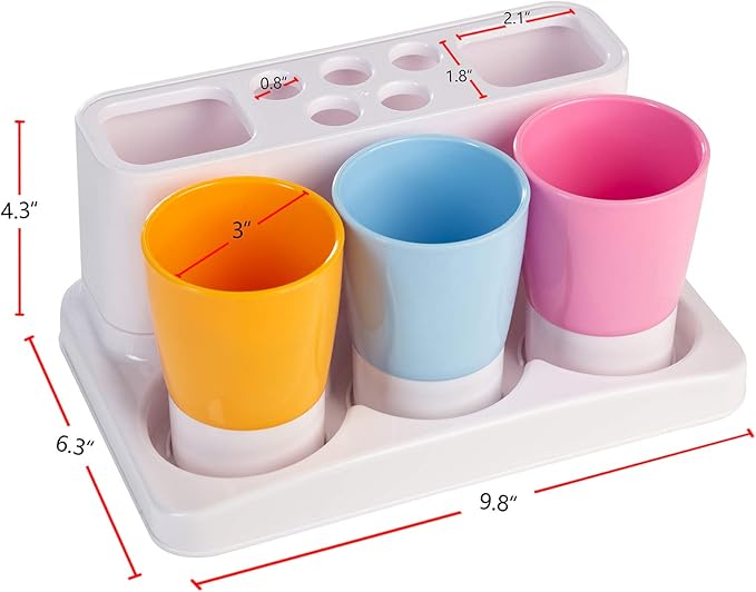Toothbrush Holder Kids Family Set for Bathroom Storage Organizer (Orange+Blue+Pink)