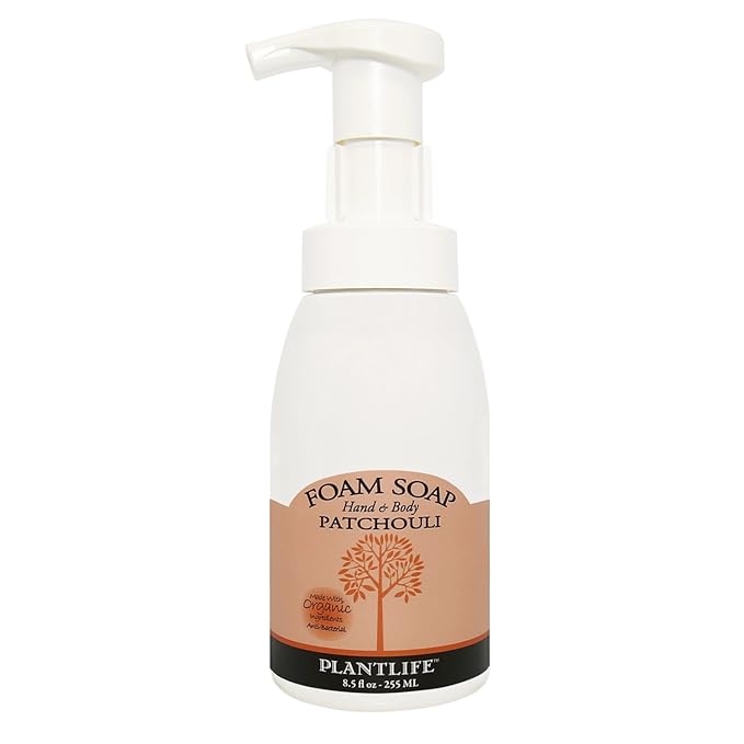 Plantlife Patchouli Foam Soap - Gentle, Moisturizing, Plant based Foam Soap - Ideal for use as a Hand & Body wash, Shaving Cream, and Foaming Fun for Kids - Made in California 8.5 oz