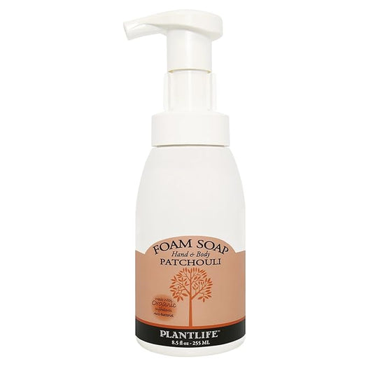 Plantlife Patchouli Foam Soap - Gentle, Moisturizing, Plant based Foam Soap - Ideal for use as a Hand & Body wash, Shaving Cream, and Foaming Fun for Kids - Made in California 8.5 oz