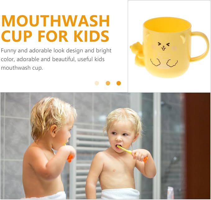 Cartoon Mouthwash Cup for Kids Cute Plastic Toothbrush Holder with Handle Portable Bathroom Tumbler for Children S Oral Care and Travel 3.34X3.34X3.93 Inches