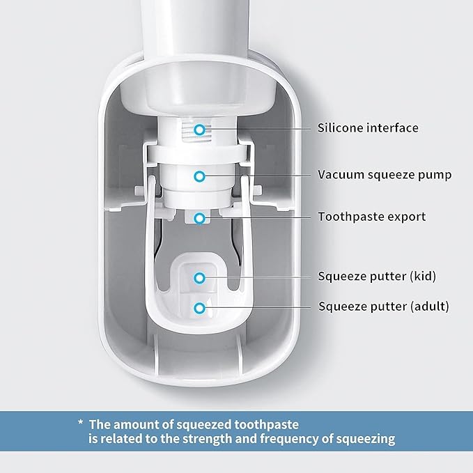 MOPMS Toothpaste Dispenser Wall Mounted for Bathroom Automatic Toothpaste Squeezer for Kids and Adult (Grey and Black)