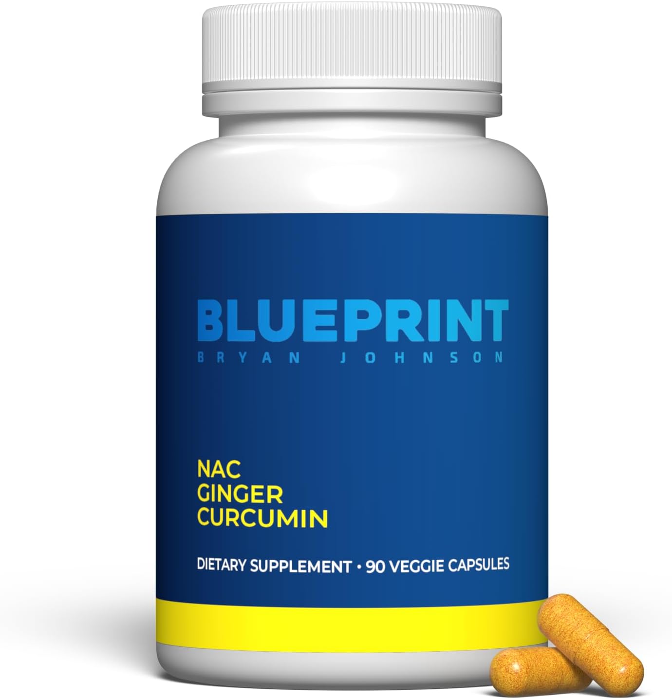 Blueprint Bryan Johnson NAC Supplement - Promotes Stress Relief, Immune System Function, Respiratory Health - Includes N-Acetyl-L-Cysteine, Ginger, Curcuminoids - Detoxifying - Vegan (30 Servings)