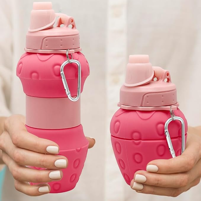 Silicone Collapsible Water Bottle - 16oz Leakproof BPA-Free Portable Sports Cup, for Outdoor Hiking Gym Travel