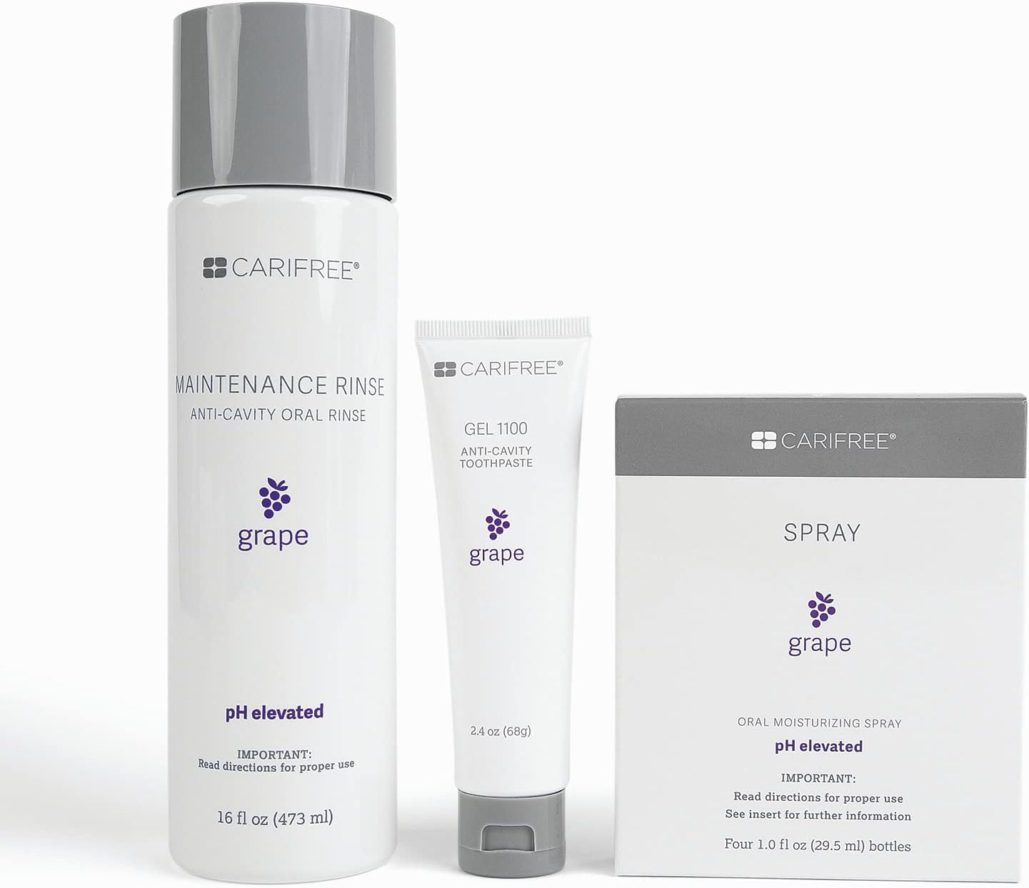 CariFree Maintenance & Prevention Starter Kit, Grape | Anti-Cavity Fluoride Toothpaste & Mouthwash Freshens Breath and Moistens Mouth | Dentist Recommended for Oral Care (3 Piece Set)