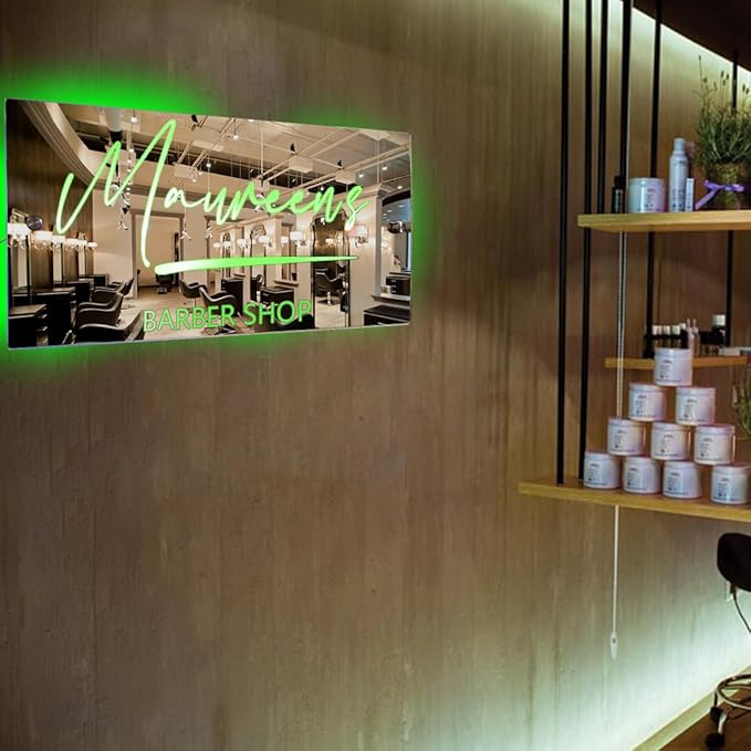 Personalized Barber Shop LED Mirror Light - Custom Multi-Color Name Sign, Wall Decor for Bedroom, Bar