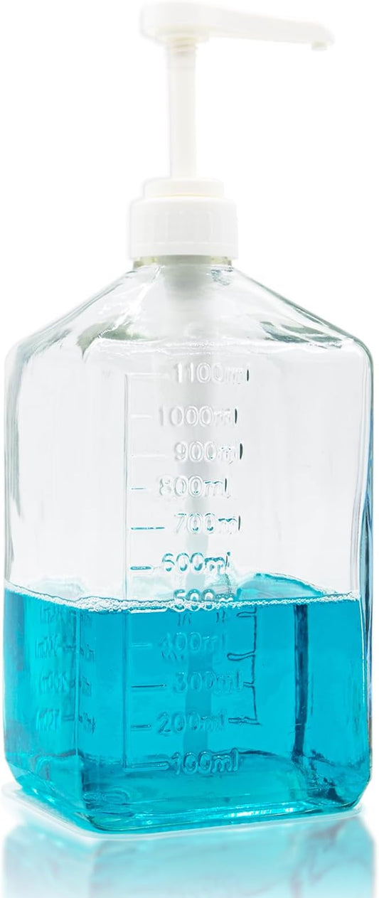 37Oz Mouthwash Dispenser with Pump for Bathroom, Large Glass Countertop Mouth Wash Container with Non-Slip Mat