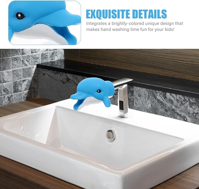 Kids Faucet Extension Cartoon Sink Faucet Extender Baby Hand Washing Tool Portable Vinyl Design 4.13X3.34X2.55 Inches Safe Bath Pourer for Toddlers