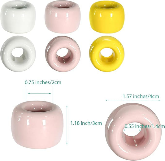 6-Pack Mini Ceramic Toothbrush Holders – Bathroom Countertop Organizers | Compact Hygienic Brush Stands | White, Pink & Yellow