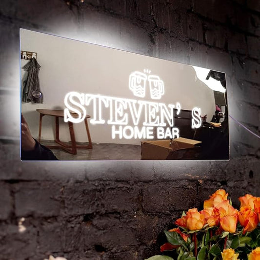 Personalized Bar LED Custom Light Up Mirror Multi Colour Lighting, Custom Name Neon Sign Light Wall Decor for Bedroom, Bar, Barber Shop