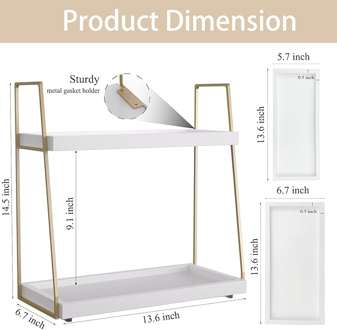 Bathroom Countertop Organizer, Counter Organizer for Modern Farmhouse Decor, Wooden Vanity Shelf for Makeup Storage, 2 Tier Stand Bathroom Tray for Perfume, Lotion Bottle, Toiletries, Plants