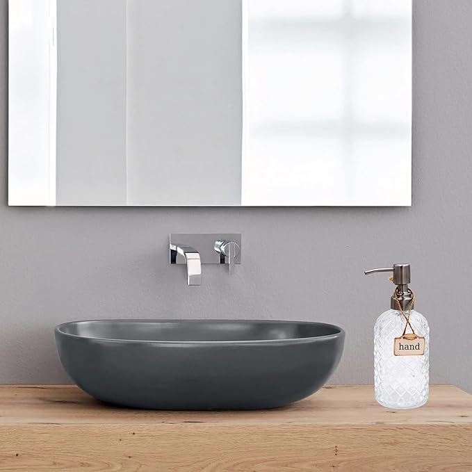 16 oz Diamond Pattern Glass Soap Dispenser, Kitchen and Bathroom Refillable Soap Dispenser with Rust Resistant Stainless Steel Pump for Hand Soap, Lotion Glass Liquid Dispenser (Clear)